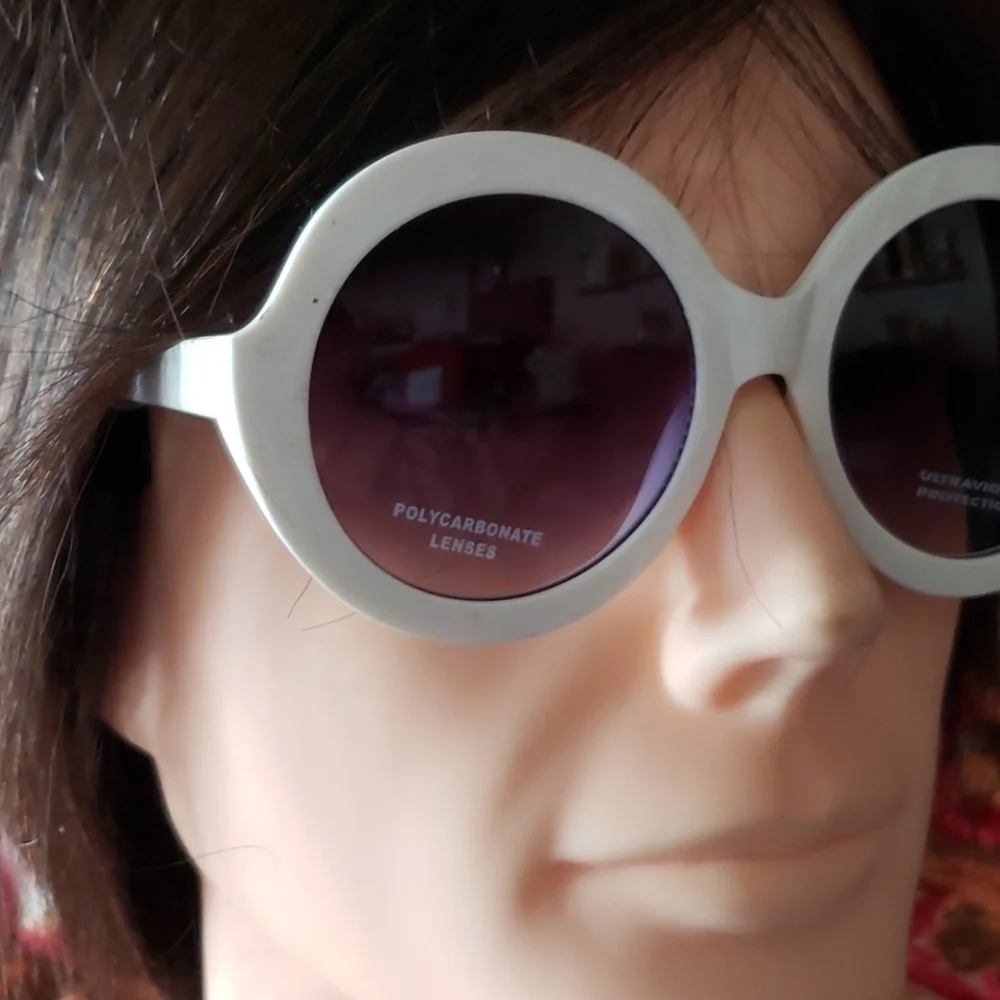 White round fashion sunglasses Unisex-OSFA